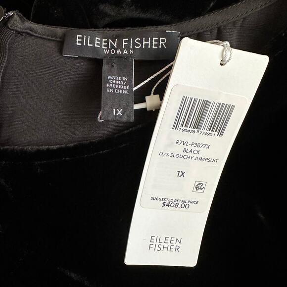 Eileen Fisher Drawstring Slouchy Velvet Jumpsuit Black - Picture 5 of 6